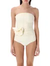 Magda Butrym Rosette Ruched One-piece Swim Suit In Beige