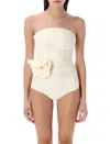 Magda Butrym Rosette Ruched One-piece Swim Suit In Cream
