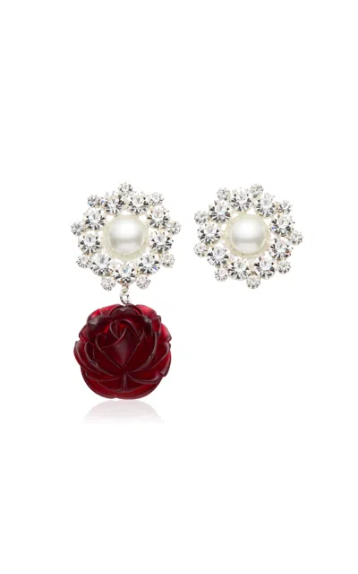 Magda Butrym Flower-detail Asymmetric Drop Earrings In Red