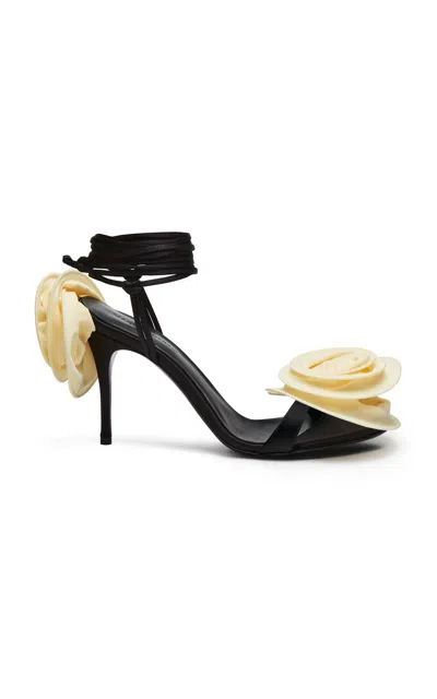 Magda Butrym Flower-embellished Heeled Satin Sandals In Black,white