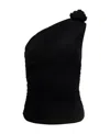 Magda Butrym Jersey One Shoulder Flower Top In Black