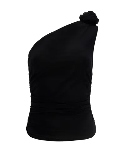 MAGDA BUTRYM MAGDA BUTRYM FLOWER EMBELLISHED RUCHED ONE-SHOULDER TOP