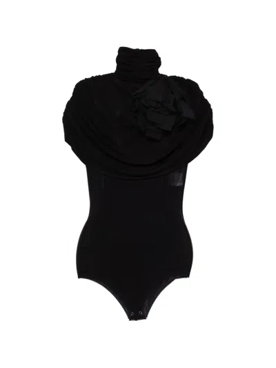 Magda Butrym Flower-embellishment Bodysuit In Black