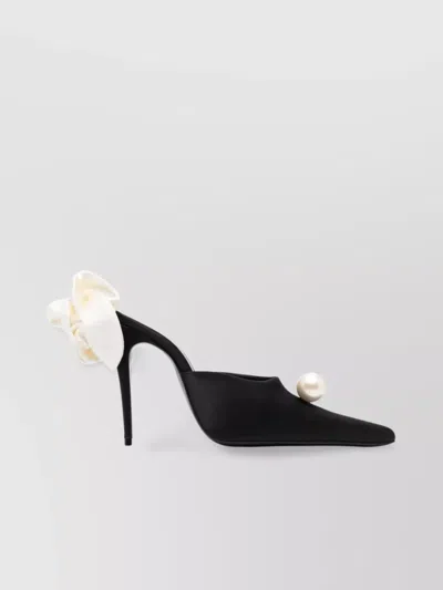 MAGDA BUTRYM FLOWER HEEL MULES SATIN