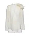 Magda Butrym Satin Blouse With Padded Shoulders And Draped Detail In White