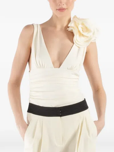 Magda Butrym Flower V-neck Swimsuit In Neutral