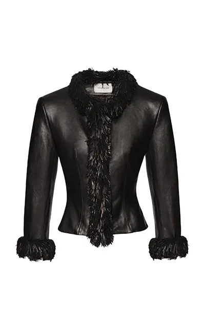 Magda Butrym Fringe-trimmed Leather Jacket In Black