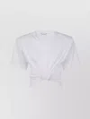 Magda Butrym Front Knot Short Sleeve Crop Top In White