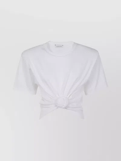 Magda Butrym Front Knot Short Sleeve Crop Top In White