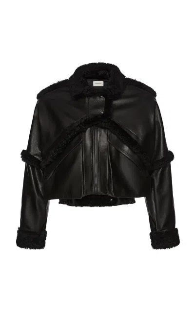Magda Butrym Fur Collar Leather Jacket In Black