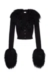 Magda Butrym Fur-trimmed Cotton-blend Cardigan In Black