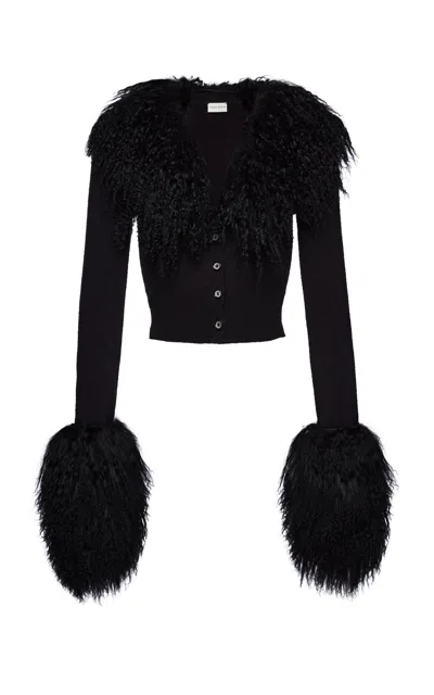 Magda Butrym Fur-trimmed Cotton-blend Cardigan In Black
