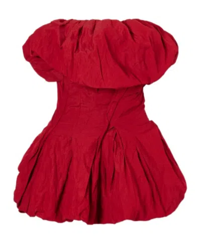 Magda Butrym Gathered Cotton-blend Taffeta Minidress In Red