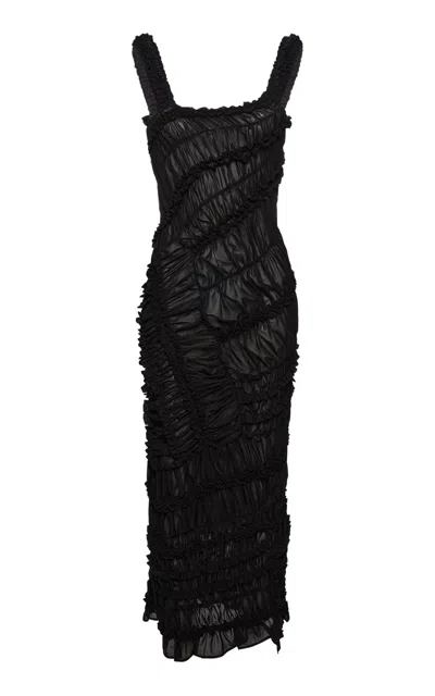 Magda Butrym Gathered Cotton Maxi Dress In Black