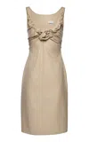 Magda Butrym Gathered Cotton-silk Midi Dress In Neutral