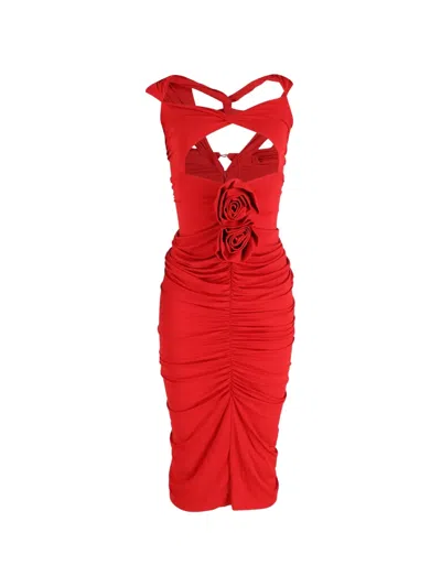 Pre-owned Magda Butrym Gathered Cut-out Midi Dress In Red