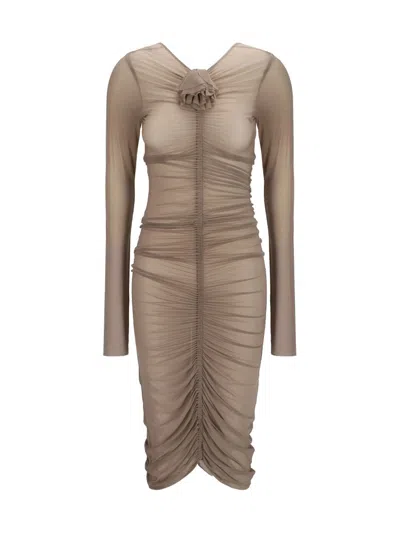 Magda Butrym Gathered Jersey Midi Dress In Neutral