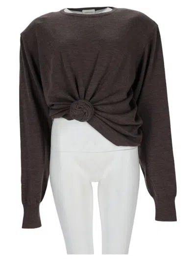 Magda Butrym Gathered Knot Long-sleeve Wool Top In Brown
