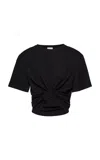 Magda Butrym Twist-front Ribbed Cotton-blend Jersey T-shirt In Black
