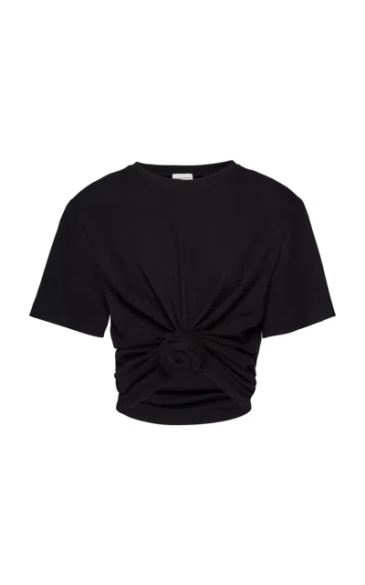 Magda Butrym Twist-front Ribbed Cotton-blend Jersey T-shirt In Black