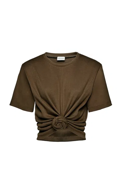 Magda Butrym Gathered Knot Stretch-cotton T-shirt In Green