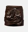 Magda Butrym Rose-draped Leather Mini Skirt In Brown