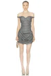 Magda Butrym Ruched Off-shoulder Wool-blend Bustier Dress In Gray