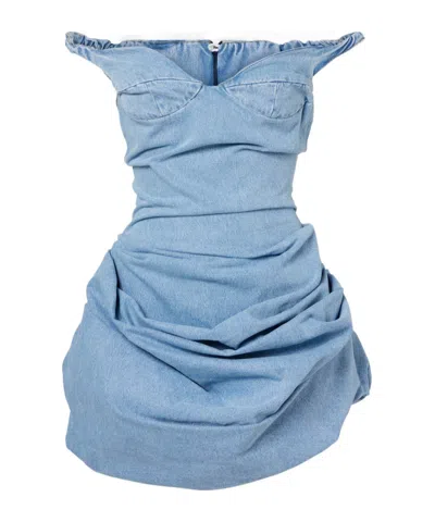 Magda Butrym Gathered Off-shoulder Denim Minidress In Blue