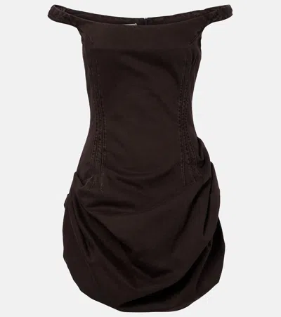 Magda Butrym Gathered Off-shoulder Denim Minidress In Brown