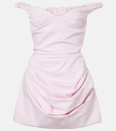 Magda Butrym Gathered Off-shoulder Denim Minidress In Pink