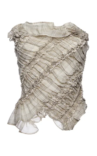 Magda Butrym Gathered Strapless Cotton Top In Multi