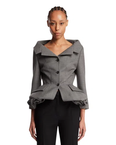 Magda Butrym Peplum Virgin Wool Blazer In Gray