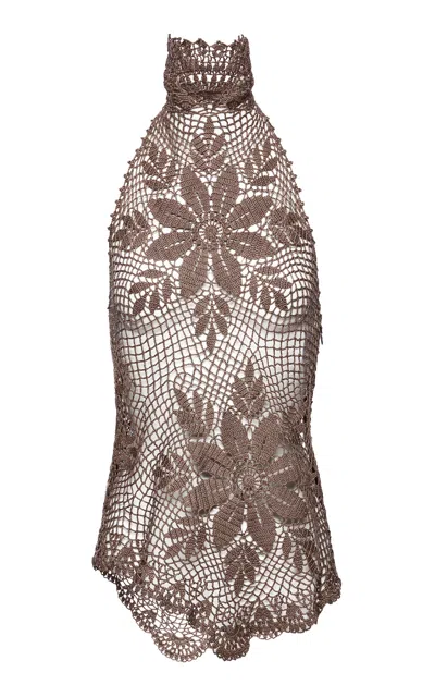 Magda Butrym Halter Crochet Cotton Top In Brown