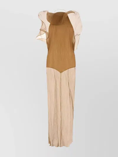 MAGDA BUTRYM HALTER NECK MAXI DRESS WITH SHEER RUFFLES