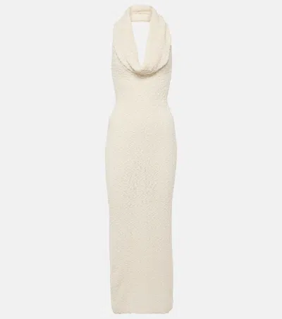 Magda Butrym Cotton Blend Knit Dress W/ Plunge Neck In Ivory