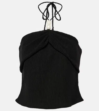 Magda Butrym Embellished Textured Lyocell-blend Halterneck Top In Black