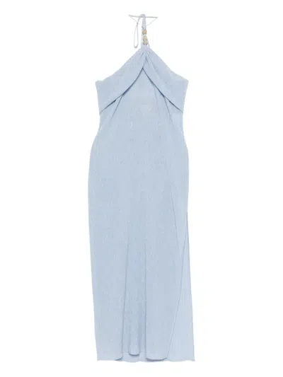 Magda Butrym Halterneck Draped Midi Dress In Blue