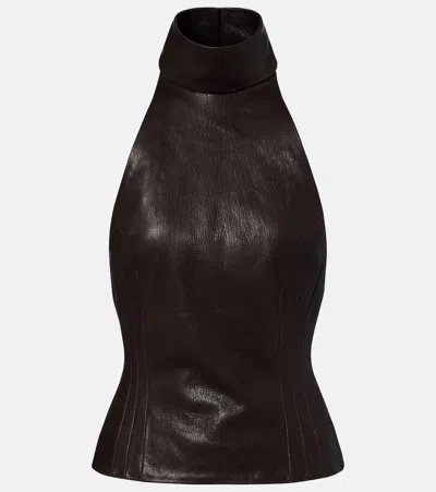 Magda Butrym Halterneck Leather Top In Brown