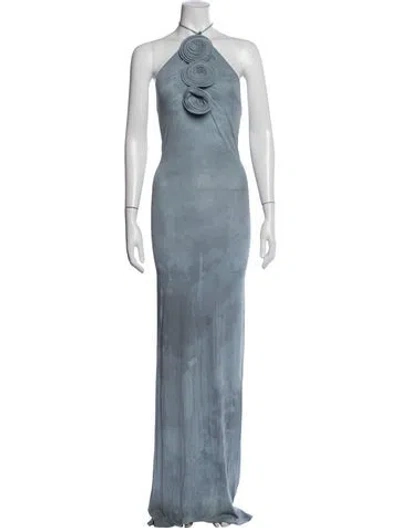 Pre-owned Magda Butrym Halterneck Long Dress In Blue