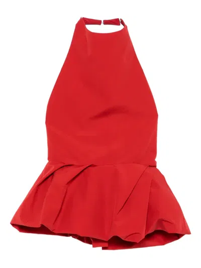 Magda Butrym Halterneck Peplum Top In Red