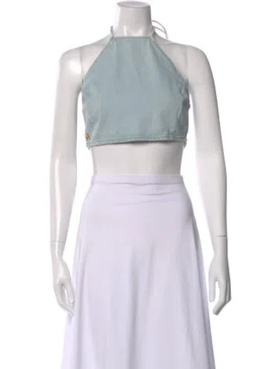 Pre-owned Magda Butrym Halterneck Sleeveless Crop Top In Blue