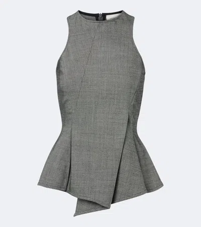 Magda Butrym Herringbone Pleated Peplum Wool-blend Top In Multi