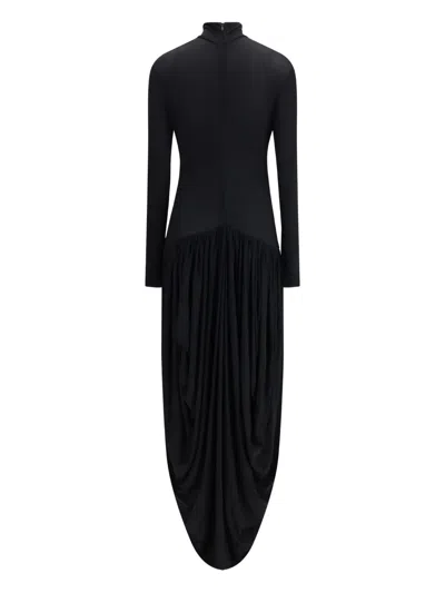 Magda Butrym Asymmetric Pleated Turtleneck Maxi Dress In Black