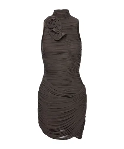 Magda Butrym High-neck Draped Mini Dress In Brown