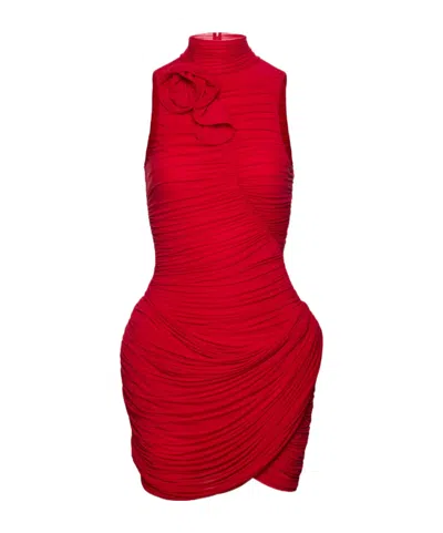 Magda Butrym High-neck Draped Mini Dress In Red