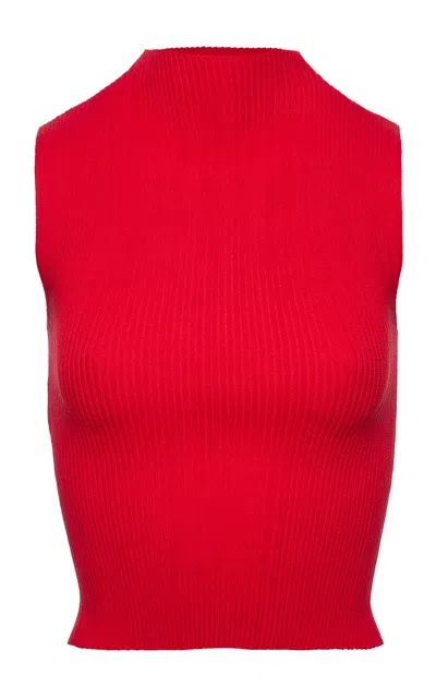 Magda Butrym High Neck Knit Cotton Top In Red