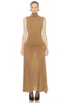 Magda Butrym Womens Beige High-neck Ruched Stretch-woven Midi Dress In Sand