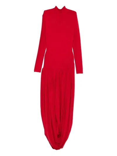 Magda Butrym High-neck Pleated Dress In Red