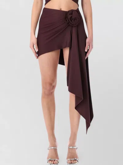 Magda Butrym High Waist Asymmetric Draped Mini Swim Skirt In Brown