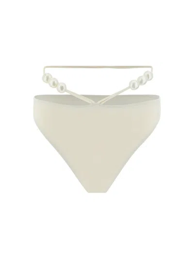 Magda Butrym Jersey Bikini Bottoms W/beads In Beige